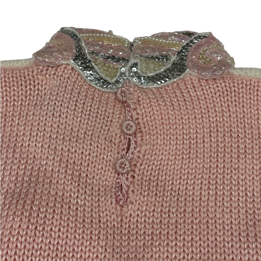 Vintage Marauda Wool Blend High Neck Sequin Bead Embellished Pink Sweater - Picture 6 of 8